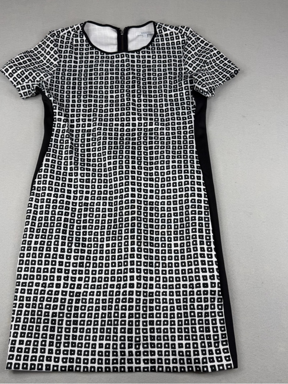 Reed Geo Print Scuba Shift Dress Black White Career Office Size L